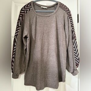 Tan Sweater with Sequins Patterned Sleeves *NWOT